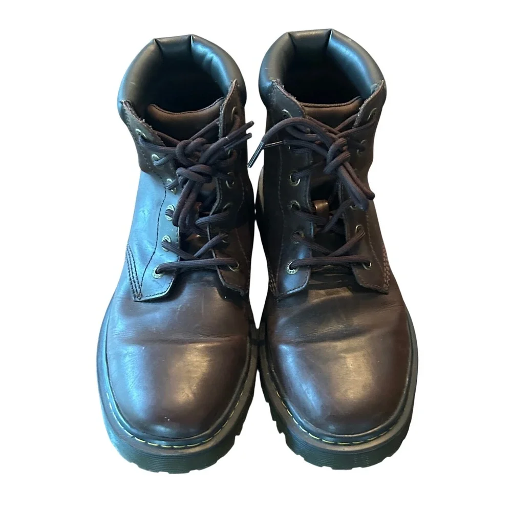 Dr. Martens 6-Eye Boots 11 Brown Leather Padded Collar Lug Sole Grunge Punk 90s